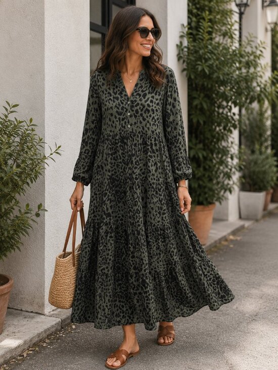 Made In Italy Dresses & Skirts - Made in Italy Leopard Print Tiered Maxi Dress Size L-XL
